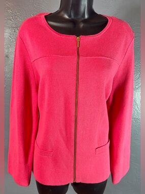 Talbots Pink Knit Full-Zip Sweater Jacket Size XL
